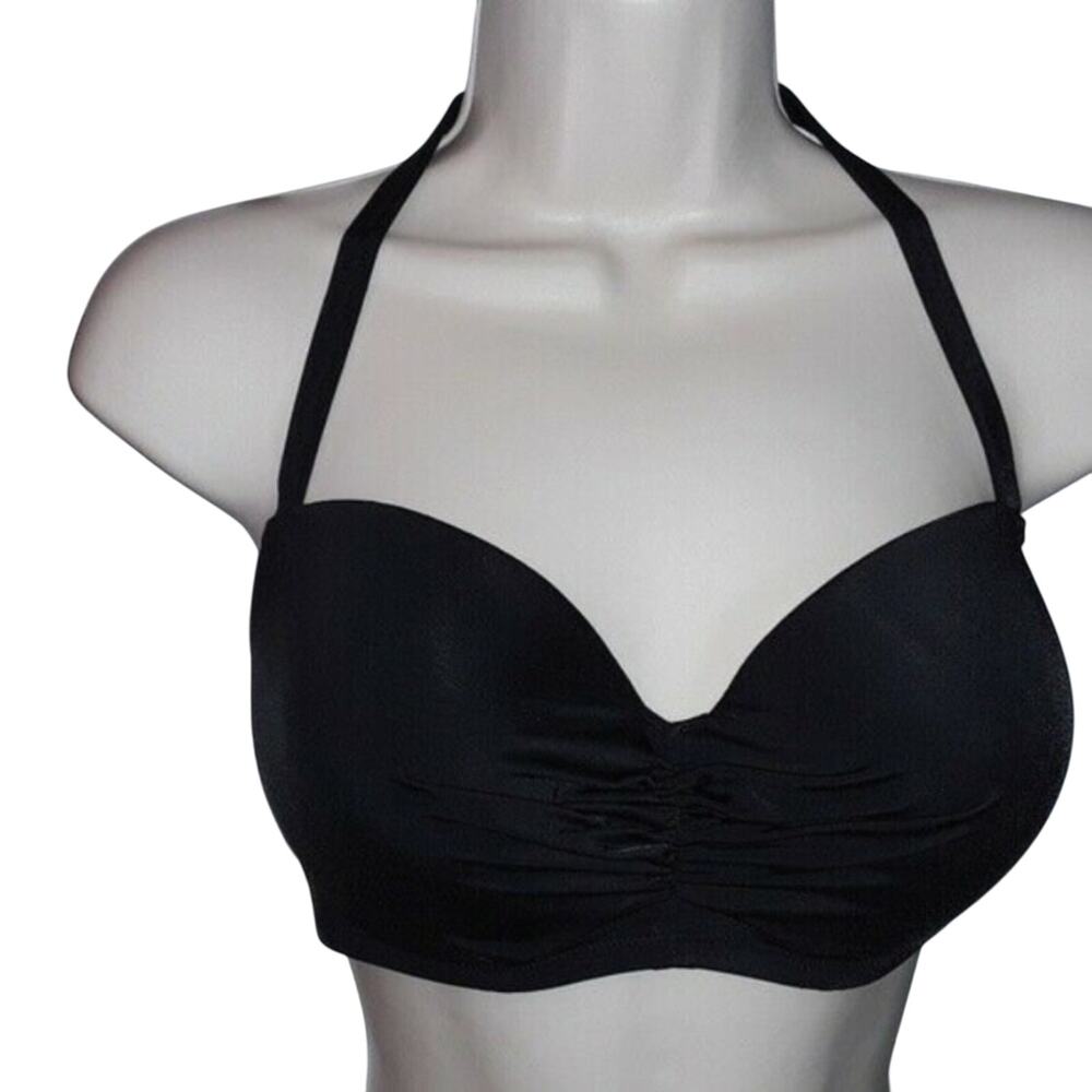 NWT Sz 32D Shade & Shore  Black Ruched Bikini Top